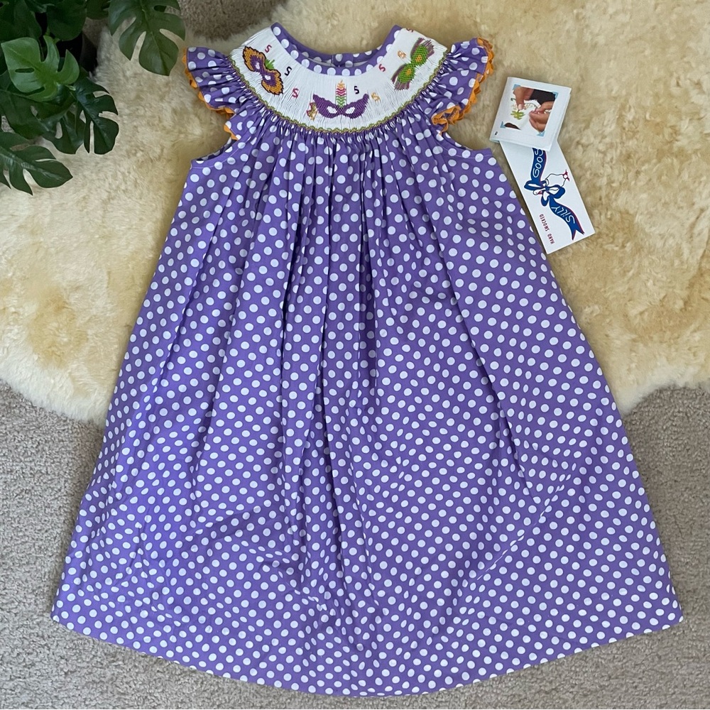 Cyber Monday Sale NWT Silly Goose Hand Smoked cotton blend Mardi Gras dress sz 4
